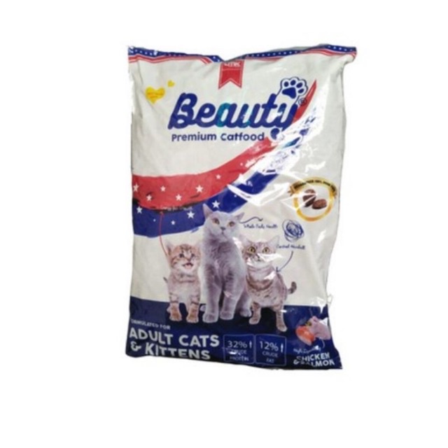 MAKANAN KUCING BEAUTY PREMIUM DRY CATFOOD KITTEN &amp; ADULT GOLD REPACK 1KG 800