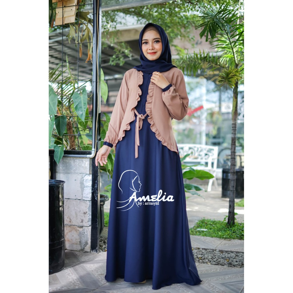 gamis modis outer by Amelia aneska itycrepe premium model terbaru blezer modis terbaru