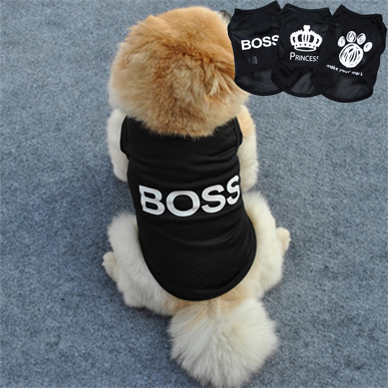 Rompi Motif Princess BOSS Pink Hitam Bahan Katun Untuk Anjing Kecil