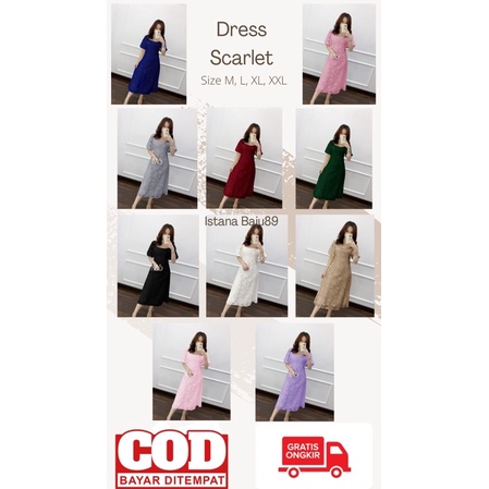 DRESS SCARLET BRUKAT / DRESS BRUKAT WANITA warna putih Lilac ungu hitam / Dress Sabrina brokat corne