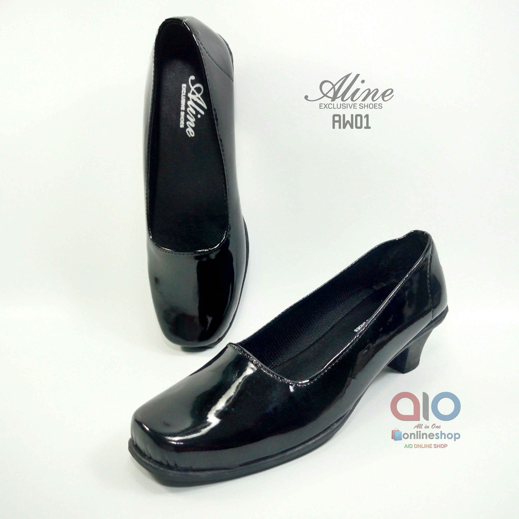 Aline Pantofel Glossy Wanita Hak Pump 5 Cm Sepatu Formal Kerja Kantor Kilap Glosy AW01