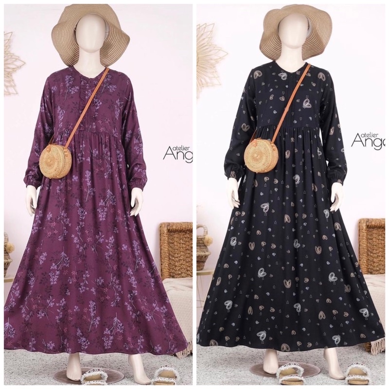 SARAH DRESS WINTER FLORAL DARK CHERRY DAN GENJIE PIE BLACK