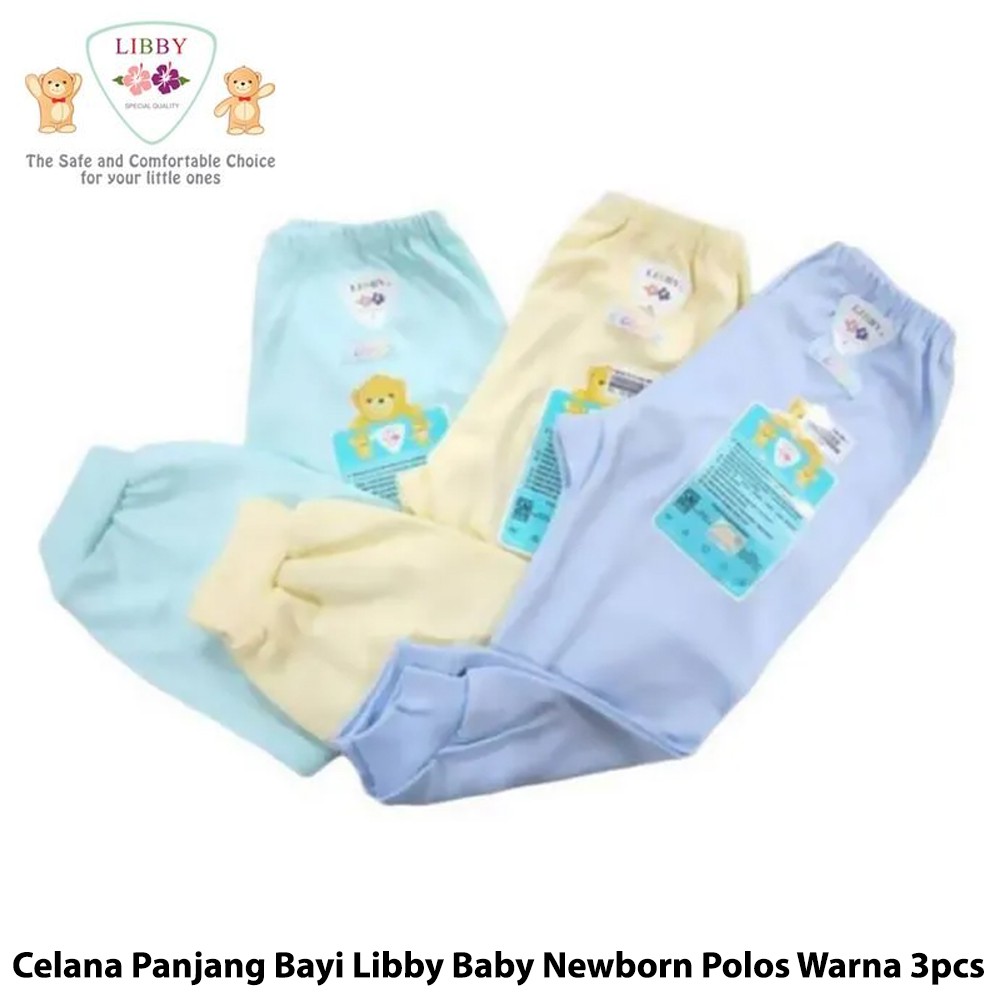 Celana Panjang Bayi Libby Warna 3pcs Variasi Buka Kaki Tutup Kaki