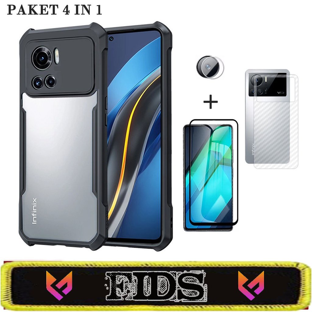 PROMO Paket 4in1 Case  Infinix Note 12 VIP SoftCase Fusion Shockproof &amp; Anti Gores Layar Free TG Camera &amp; Garskin Carbon Handphone