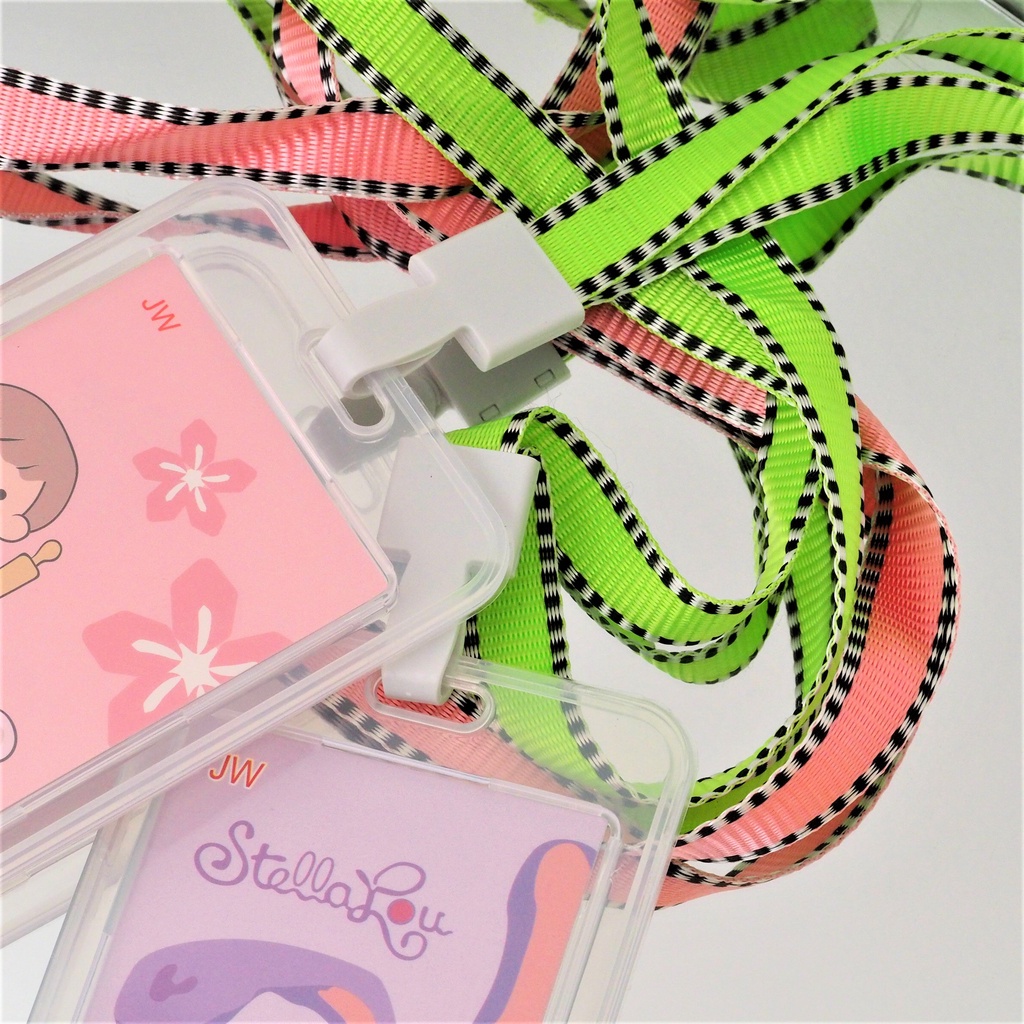 Lanyard ID Card Holder Korea 2 Sisi Name Tag Tempat Kartu Kerja ID Card Tali Gepeng Warna Cover Plastik Transparan