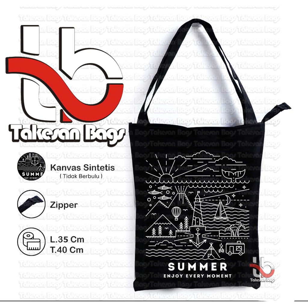 TakesanBag - Totebag Summer Enjoy Every Moment - Penutup Resleting - Ukuran 40X35