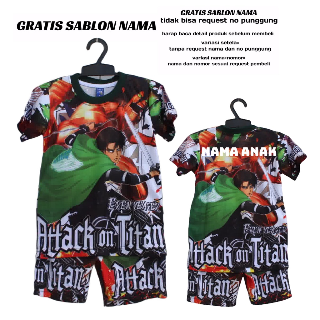 cod setelan anak titan/baju kaos tattack of titan full printing