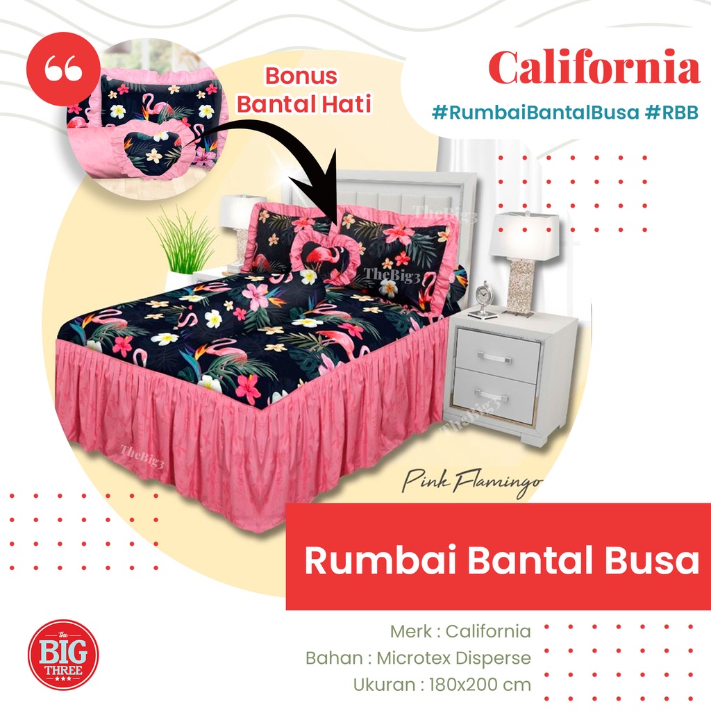 CALIFORNIA Sprei Rumbai Bantal Busa 180x200 Pink Flamingo Amore Cosmo Mory Ayara Royale  Raisha Hanako Shaba Verena Moala Kei Ginny Ola Mirah - King 180 RBB