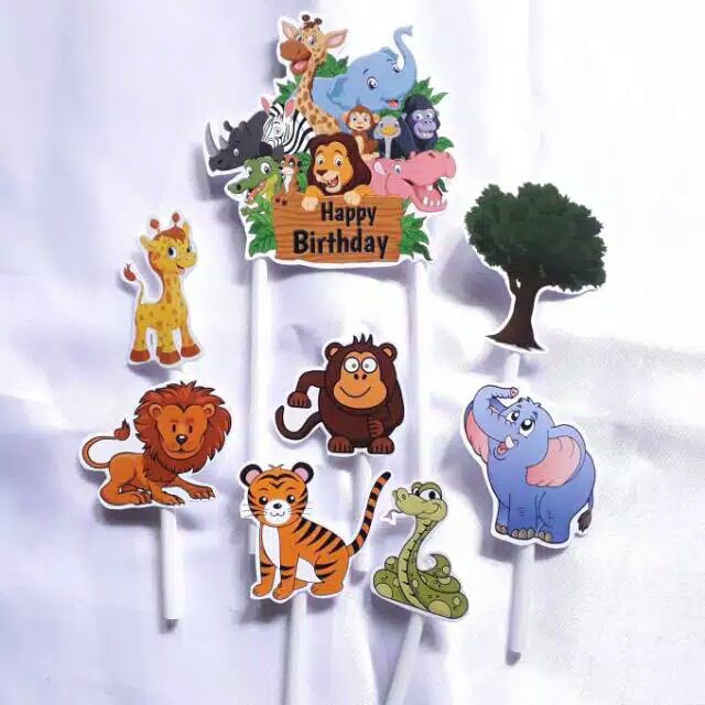 topper toper hiasan tusukan kue cake ulang tahun happy birthday karakter animal hewan zoo binatang