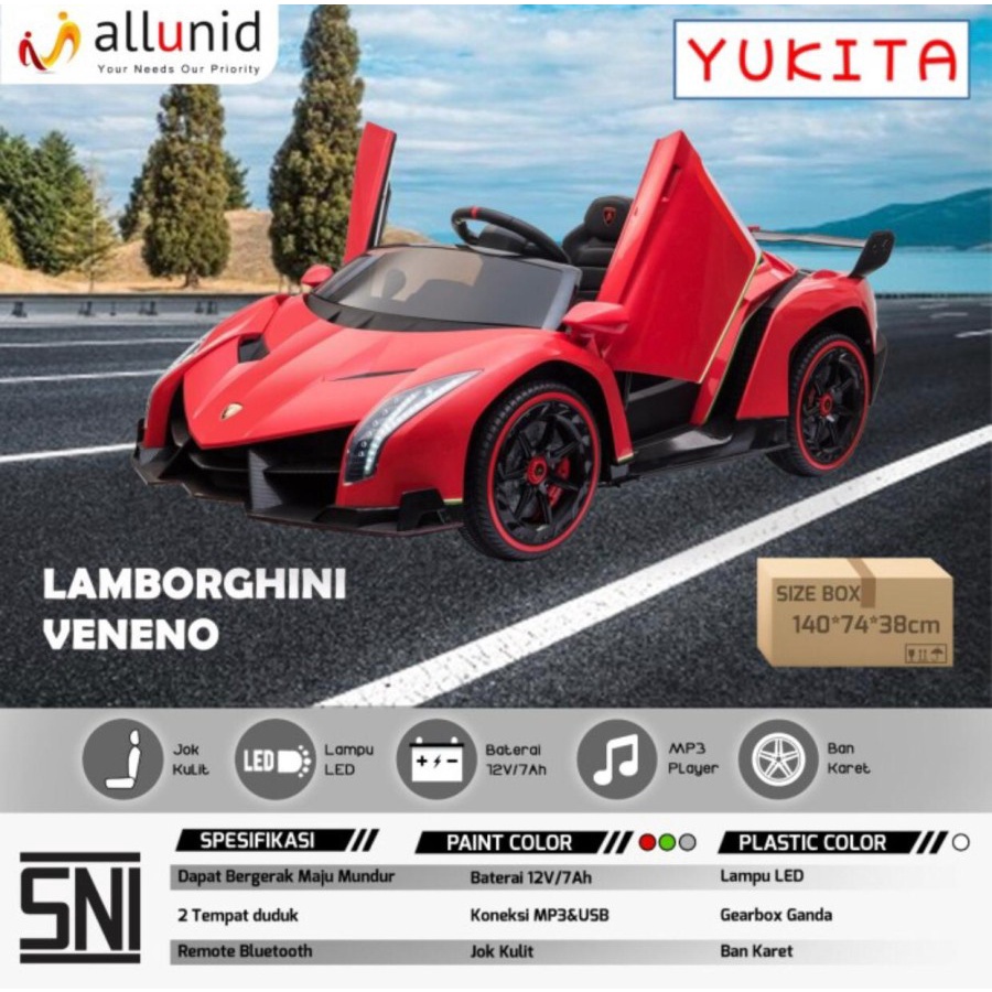 Mainan Anak Mobil Aki Lamborghini Veneno License YUKITA Paint