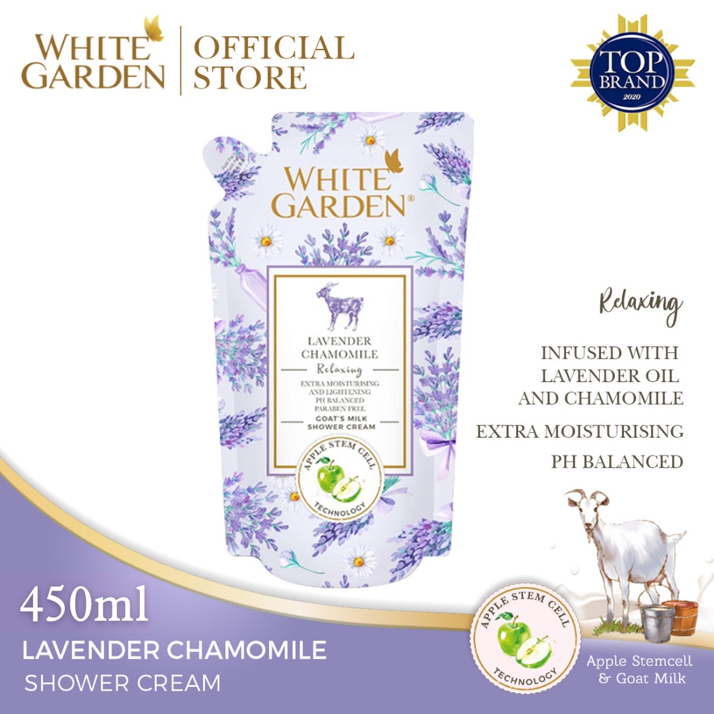 WHITE GARDEN Lavender Chamomile & Goat's Milk Shower Cream Sabun Mandi Cair Susu Kambing 450ml