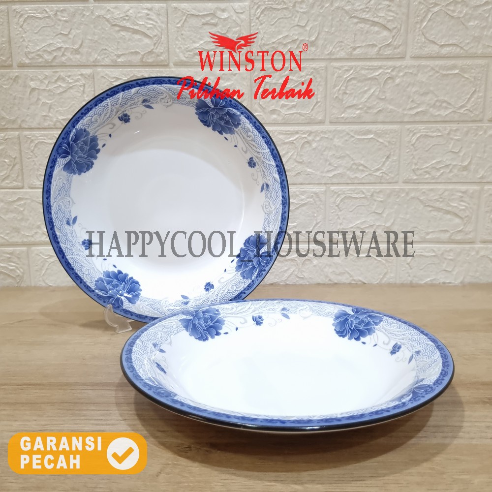 WINSTON Piring Keramik 9,25in Flower Blue/Piring Lontong /Piring Makan Porcelain 23cm