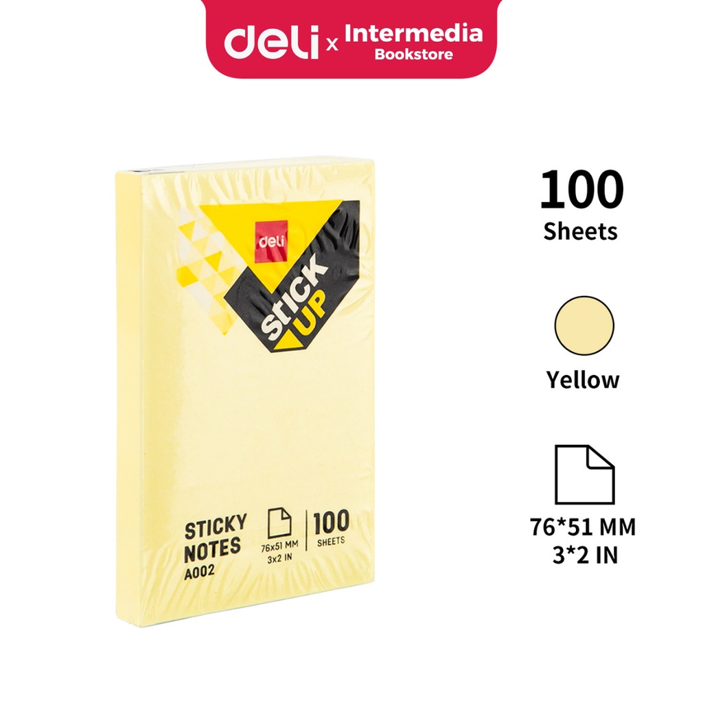 

Deli EA00253 Memo tempel Sticky Notes 76 x 52mm 3"x 2" 100sheets Warna Kuning perekat kuat tahan lama