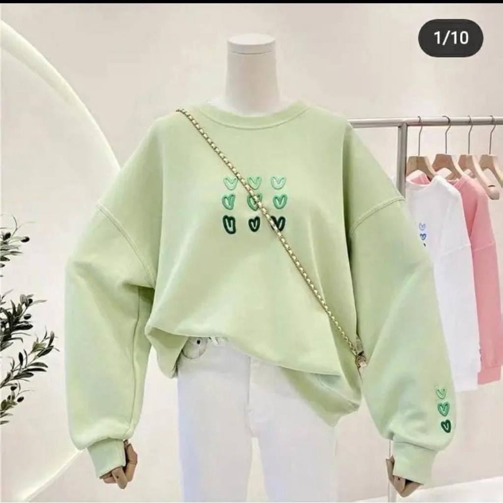 NINE LITTLE LOVE BORDIR - SWEATER BORDIR WANITA - CREWNECK CEWEK TEBAL PREMIUM