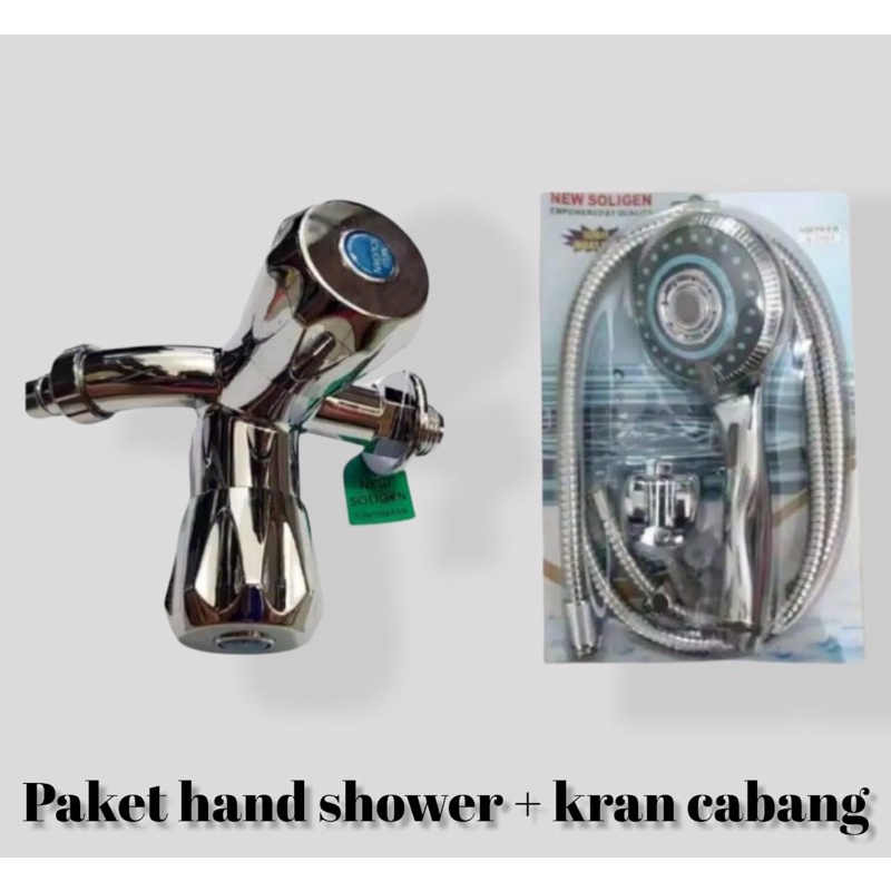 Hand shower merk soligen + kran cabang chrome s10 soligen