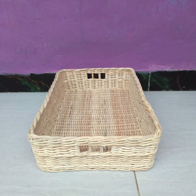 Keranjang rotan persegi kotak panjang nampan besar 38x25x8 cm