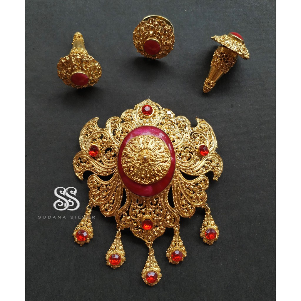 Set Bros Alpaka Pakis Merah Aksesoris Bali Gold Plated