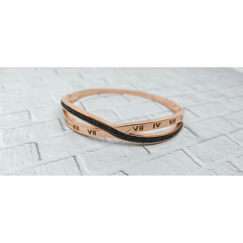 Gelang Bangle Titanium Lapis Emas 18k Aksenngka Romawi#GB-110