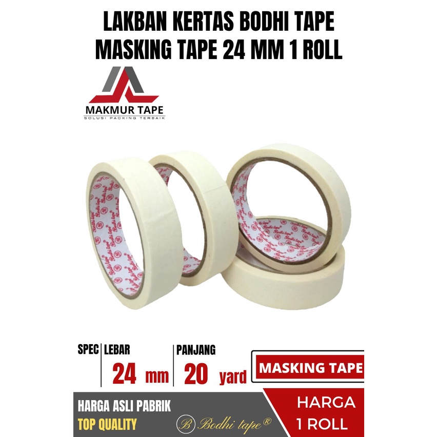 MASKING TAPE / LAKBAN KERTAS 24MM X 20YARD BODHI TAPE PER-ROLL