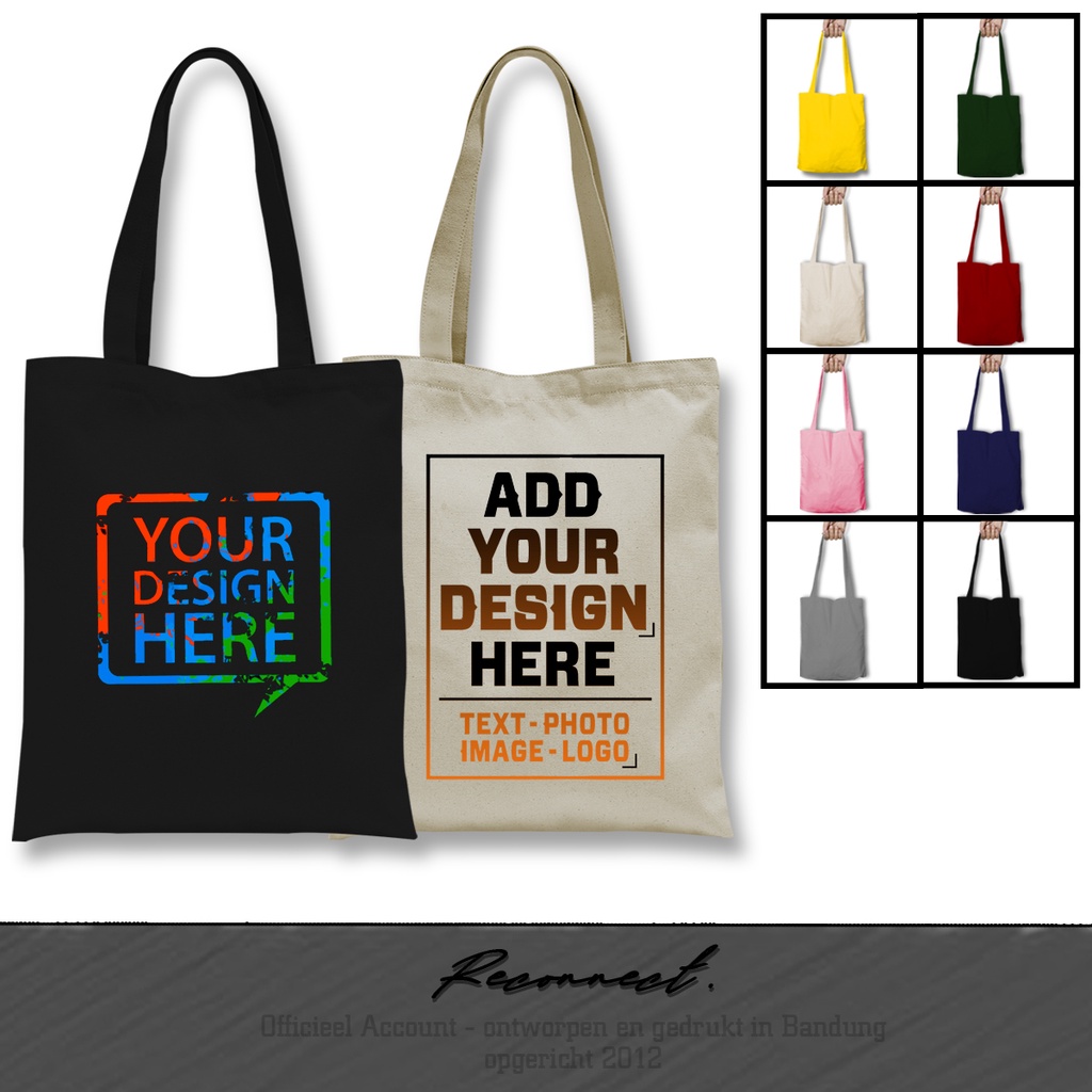 Reconnect TOTEBAG Custom Logo / Custom Nama / Custom Gambar / Custom Foto / Tulisan 1 Sisi Bahan Anti Air - UNISEX