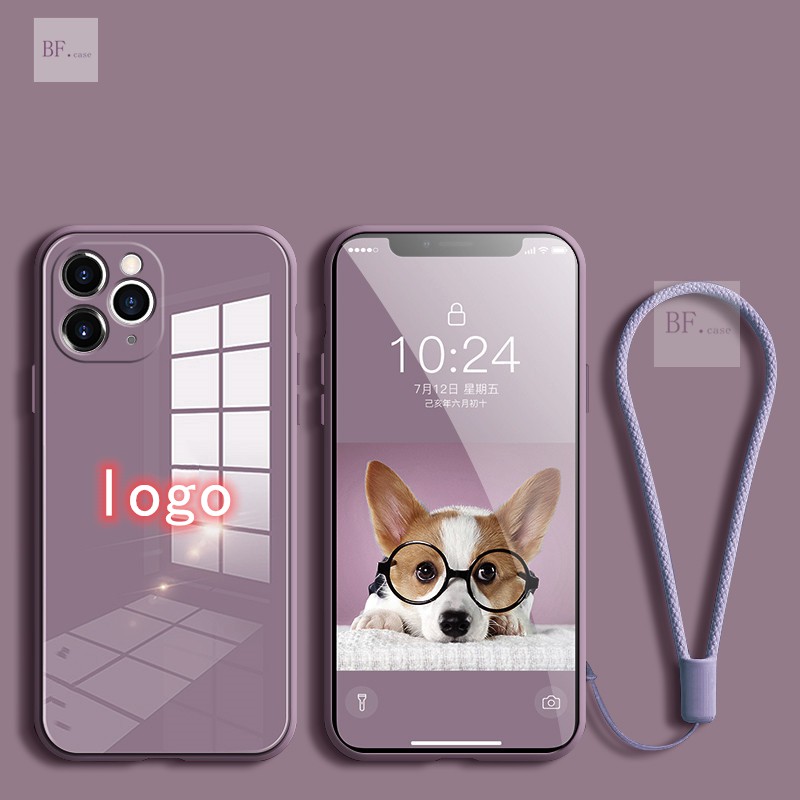 Straight Edge Tempered Glass Case Iphone 13 Pro Max 11 12 XR 7plus X XSMAX Surrounded By Soft Silicone-Cherry purple