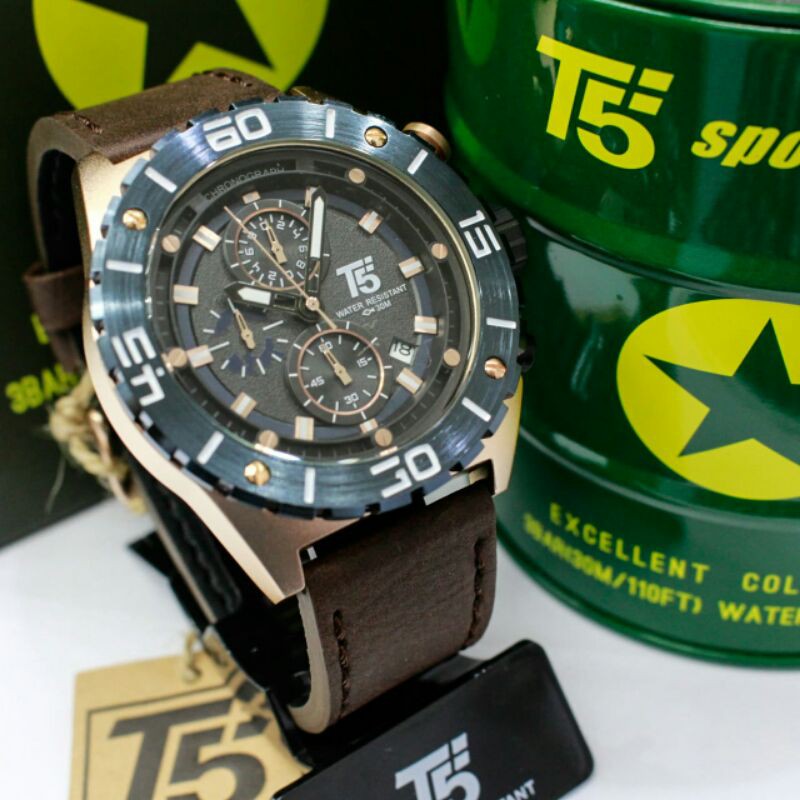 JAM TANGAN PRIA T5 H3806 CHRONOGRAPH ORIGINAL TAHAN AIR FREE BOX PAPPER BAG FREE GELANG TANGAN KAYU