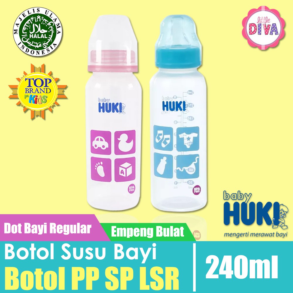 Botol Susu Huki Dot BULAT Baby 120 ml &amp; 240 ml - Baby MILK BOTTLE DOT REGULAR -  Nipple Round PP Bottle Dot Empeng Bulat