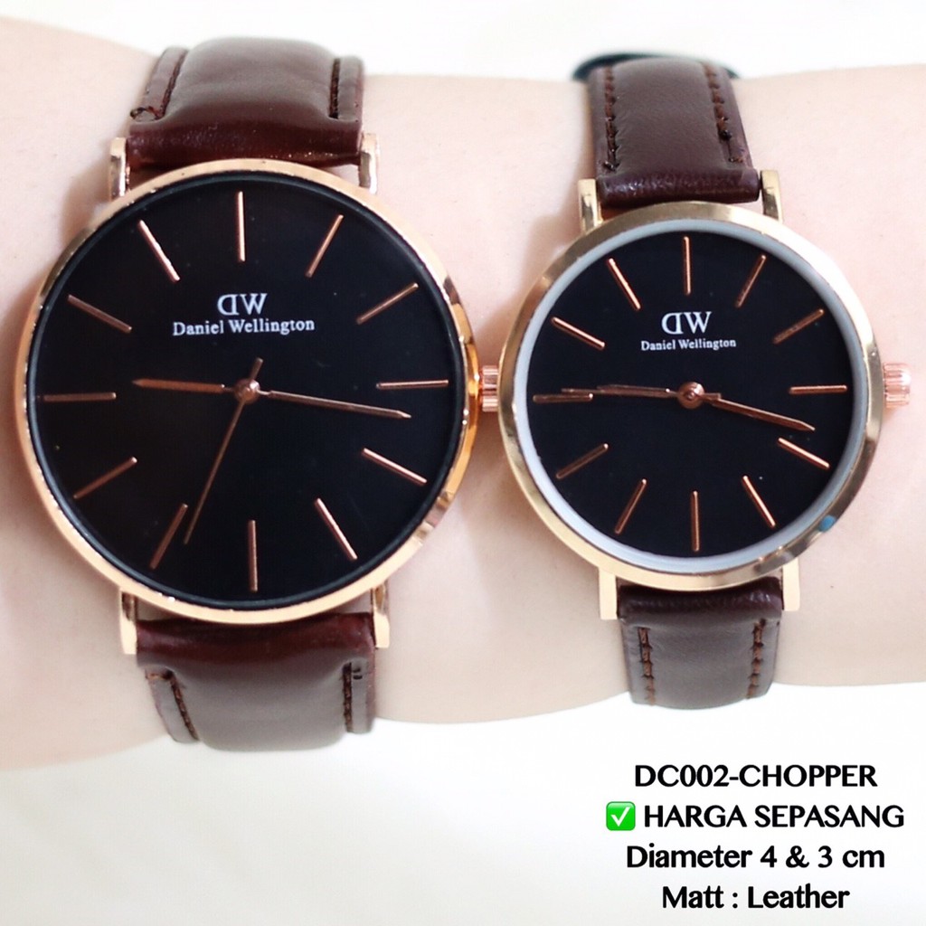 Jam tangan COUPLE HARGA SATUAN tali kulit leather termurah free baterai cadangan DC002