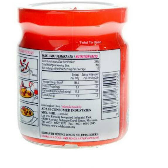 

JY7✢ Adabi Perencah Tom Yam Tomyam Tom Yum TomYum 200 gram Adabi Tomyam Botol Tha Tom Yam Paste Kiri