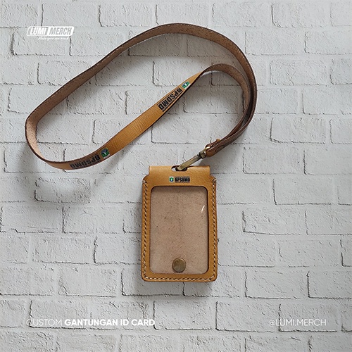 Gantungan ID Card Kulit + Tali Lanyard Custom Laser Grafir Logo / Text
