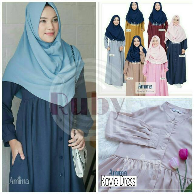 Dress kayla amima ori gamis daily polos pastel shaby baju wanita syari hijab longdress