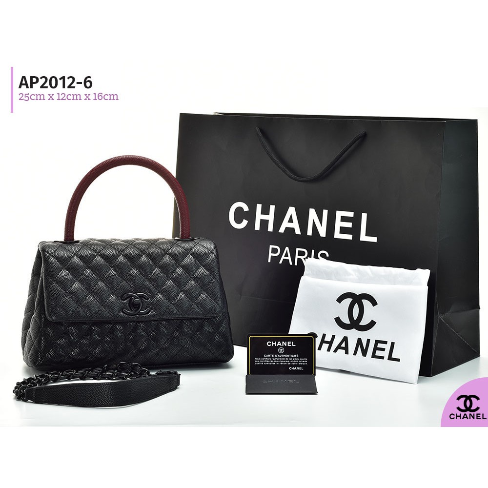 Tas Chanel Coco Handle So Black Caviar Small Gagang Maron Semprem AP2012-6