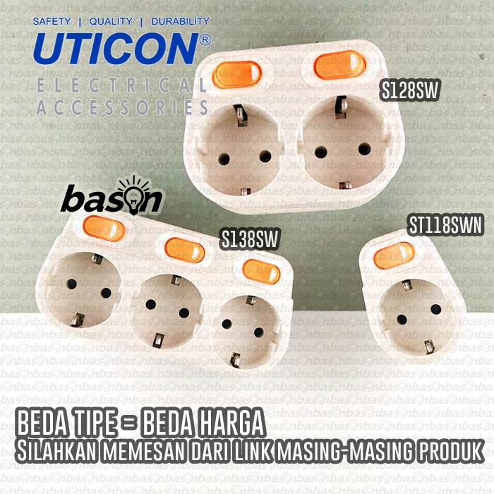 UTICON S138SW - Stop Kontak Arde Triple Socket + Saklar