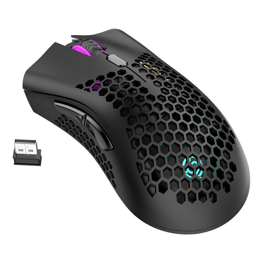 Mouse Gaming Wireless RGB Honeycomb 3 DPI Gear 2.4GHz - BM600 - Black