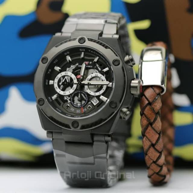 JAM TANGAN PRIA CHRONOFORCE 5297G-2 FULL BLACK FREE GELANG. GARANSI RESMI 1TAHUN