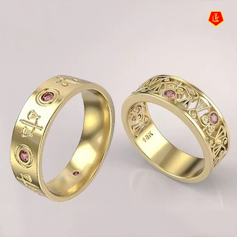 [Ready Stock]18K Golden Hollow Ruby Couple Ring