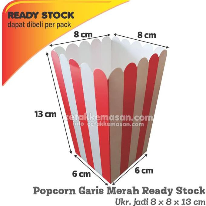 Box Popcorn GARIS MERAH uk 8x8x13 cm Foodgrade