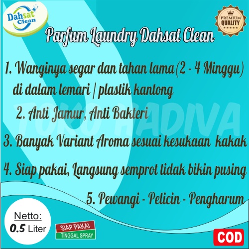 [COD] PREMIUM Parfum Laundry Dahsat Clean 0.5 Liter - wanginya tahan lama - pelicin dan pengharum pakaian baju anti apek anti jamur - Pewangi Pakaian