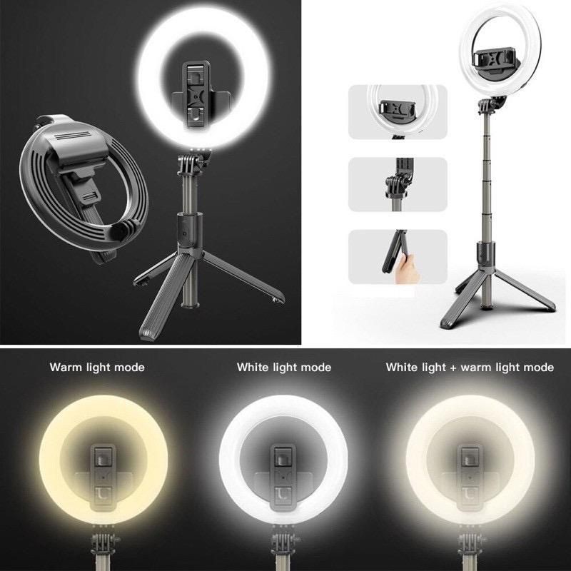 RING FILL LIGHT L07 3in1 bluetooth tripod selfie tomsis tongsis tiktok live streaming 3mode lamp