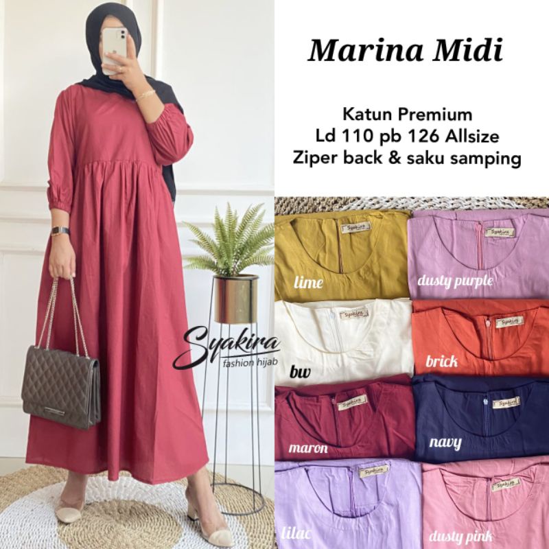 Marina Midi Ori Syakira Fashion Hijab Pakaian Wanita Dress Gamis Surakarta Solo