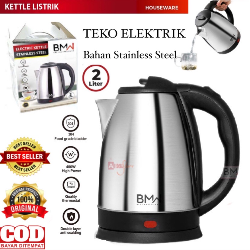 ( BISA COD ) PROMO KETTEL LISTRIK 2 LITER TEKO AIR MINUM ELEKTRIK / TEKO LISTRIK STAINLESS STEEL PEMANAS AIR / TEKO KETTLE ELECTRIC PREMIUM