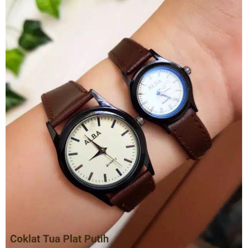 (Grosir)Jam Tangan Couple Alba Strap Kulit(Terima Cod)