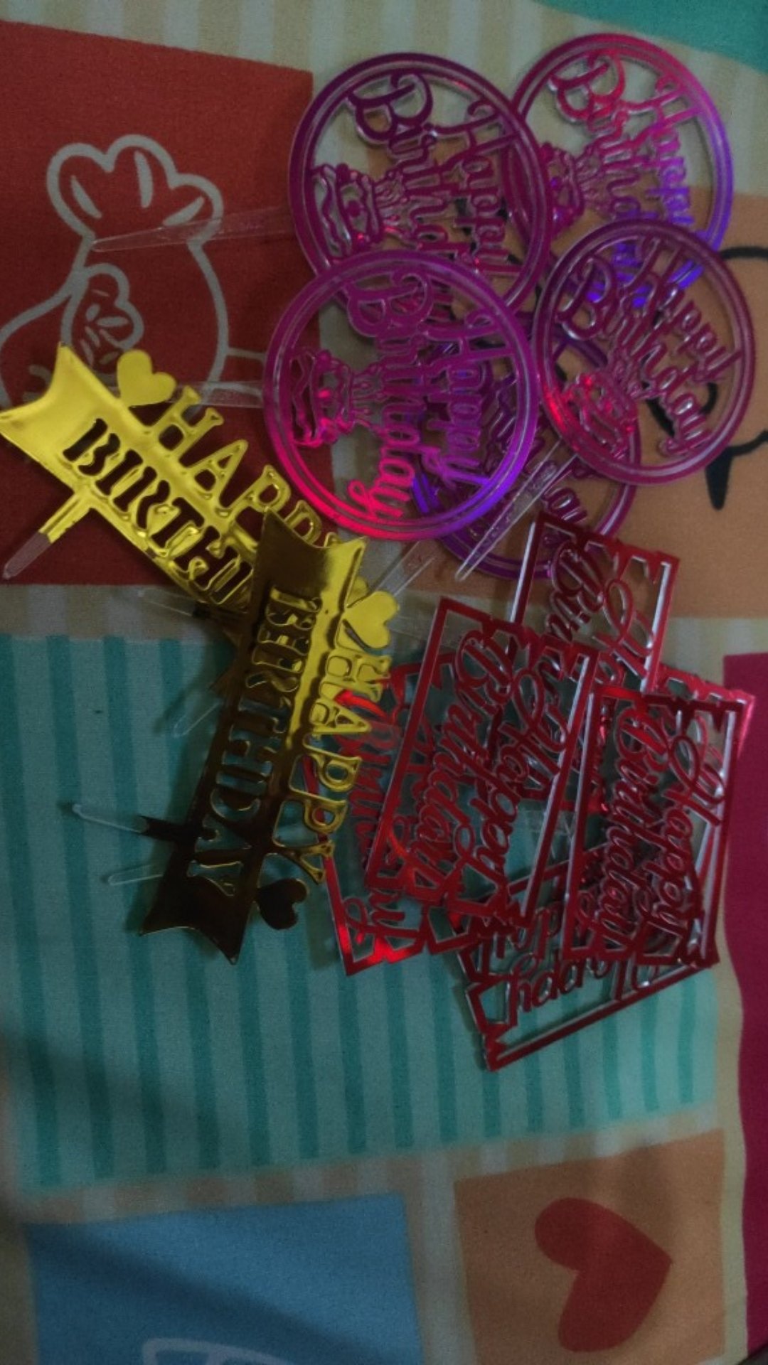 Picks Hbd Motif 3 Red Acrylic Cake Topper Tusukan Kue Happy Birthday Papan Warna Merah