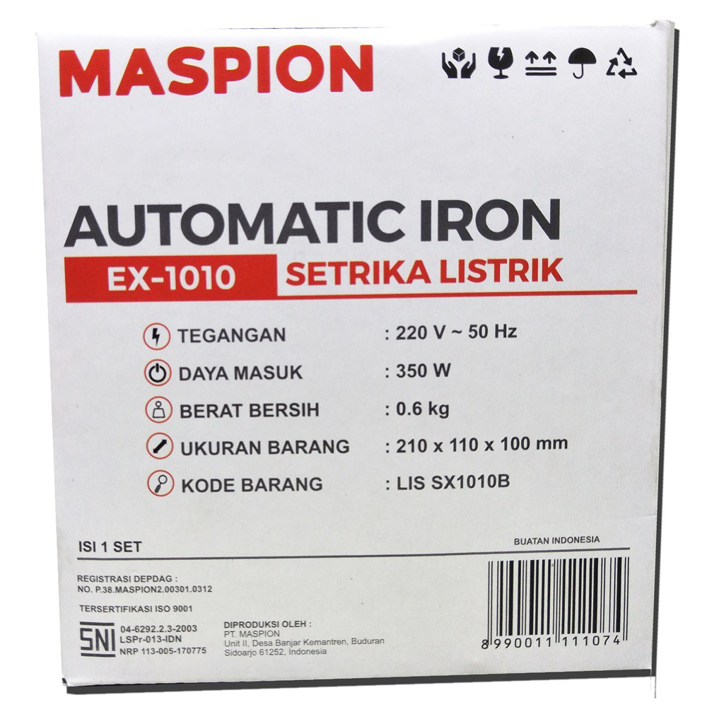 Maspion setrika listrik EX-1010 Automatic iron / setrika EX1010 Gosokan Listrik Non-Stick Coating Sole