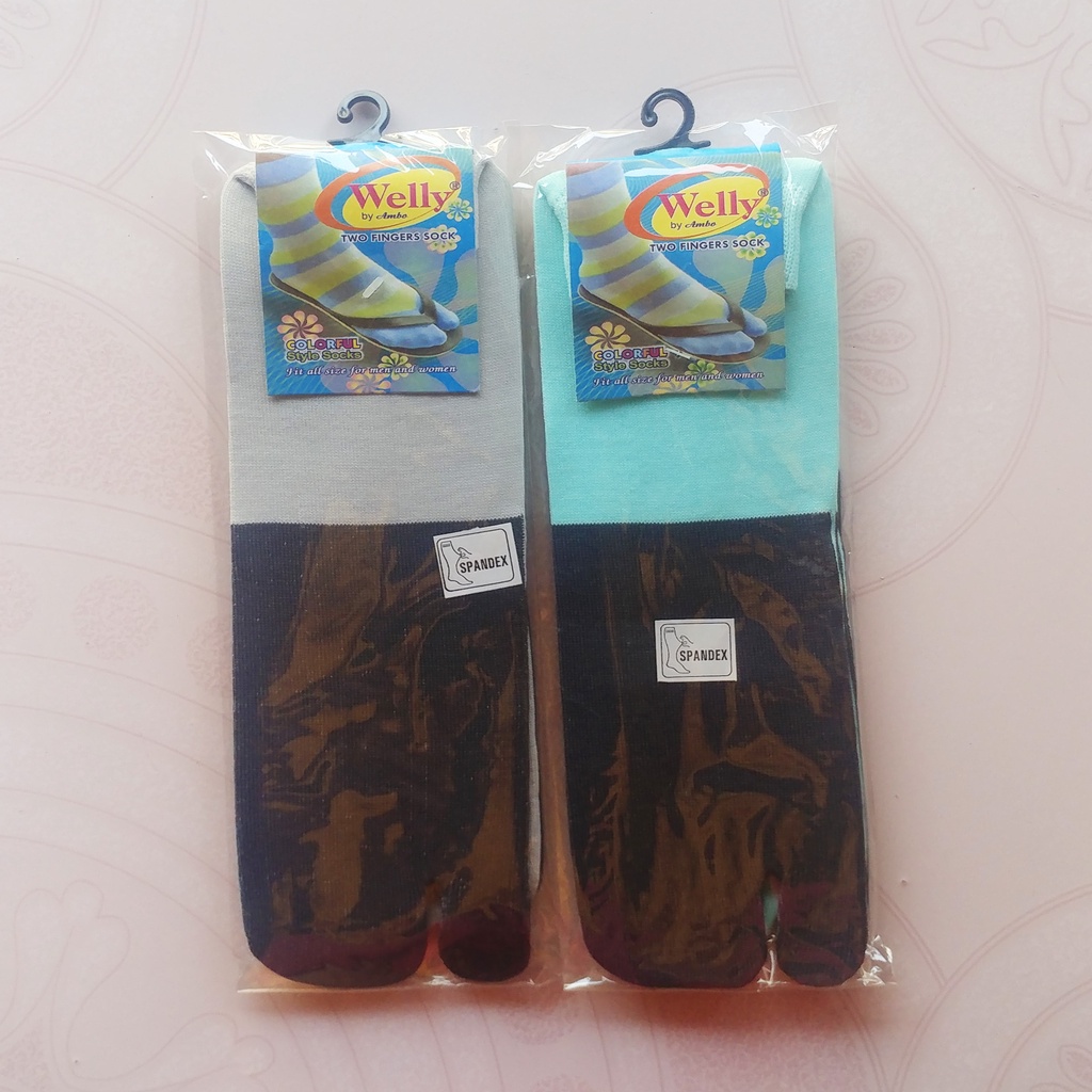 Kaos Kaki Jempol Telapak Wanita Dewasa Dual Tone Spandex Panjang Sebetis