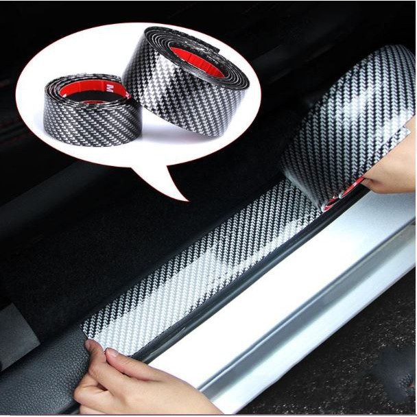 Serat karbon Karet Styling Pintu Sill Barang Pelindung Stiker Mobil Serat Karbon 5D Carbon Fiber