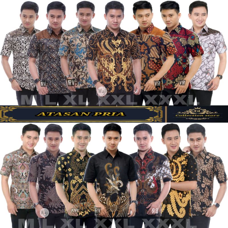 Kemeja Batik Pria Lengan Pendek  M L XL XXL XXXL BATIK PRIA BORDIR SOGAN HRB026 BATIKAF NOTOARTO BAT