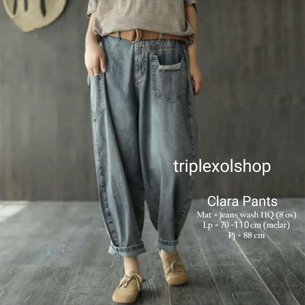 XXX Monica Baggy Pants Snow Allsize Pinggang Karet