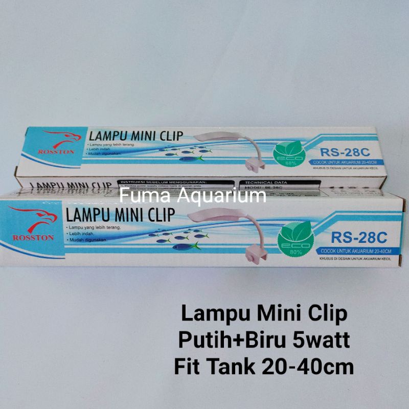 ROSSTON RS 28C Lampu Mini Clip 5 Watt Fit Tank 20-40cm Putih Biru Lampu jepit-klip