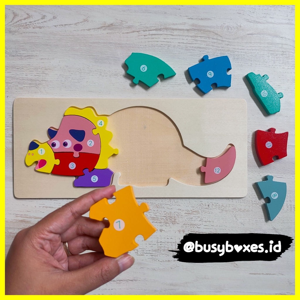 [busyboxes.id] Mainan Edukasi Puzzle Angka 1-10 Dinosaurus Puzzle 3D Wooden Toys Mainan Montessori Preschool